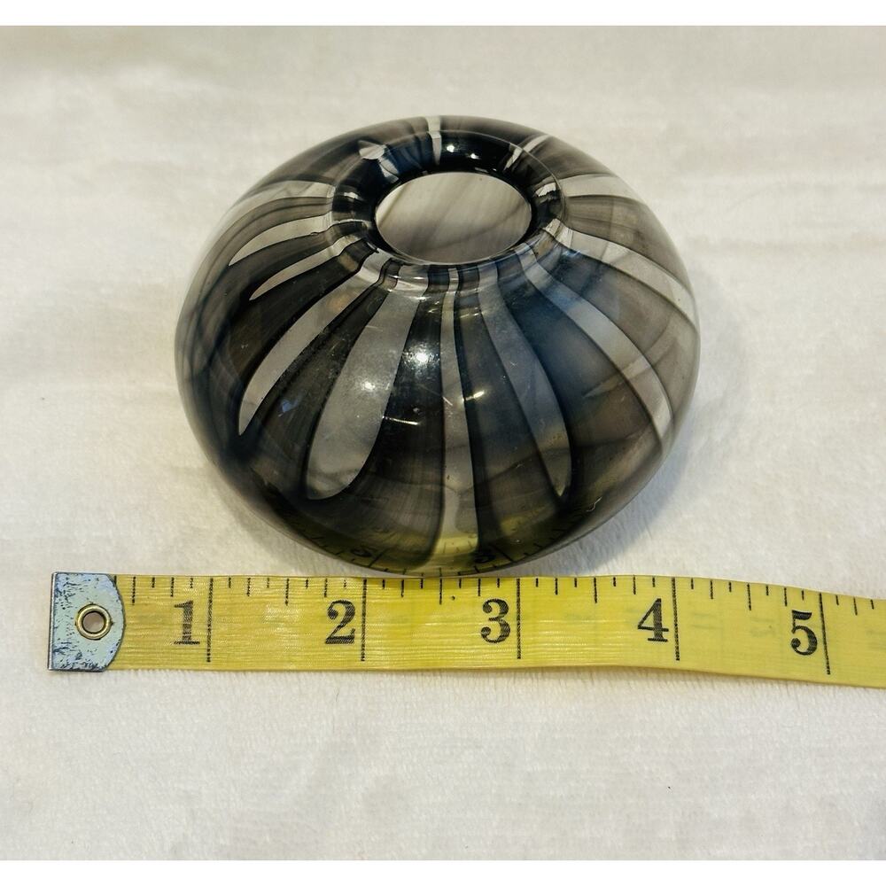 MCM Studio VTG Art Hand Blown Glass Low Squat Vase Brown Black & Clear Swirl - Picture 3 of 8